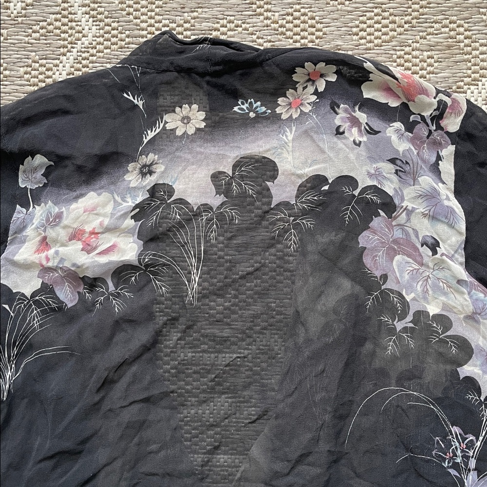 Citron Floral Sheer Silk Kimono Shawl🌬️ - Picture 7 of 9